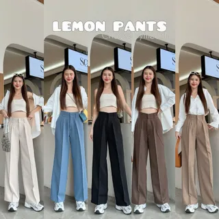 LEMON PANTS กางเกงขากระบอกใหญ่เอวสูง(XS-5XL) ทรงเบสิกผ้าเปเป้ ดีเทล2ตะขอเข้ารูปสุดๆ เอวสูงไม่รั้งเป้า