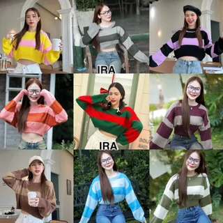 BY IRA Brookie knit sweater เสื้อครอปถักไหมพรมแขนยาวลายทาง น่ารักกมากกมินิมอลสุด