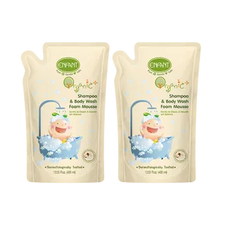 ENFANT (อองฟองต์) Organic Plus Shampoo & Body Wash Foam Mousse Refill อาบสระปั๊มโฟมเนื้อมูส ชนิดถุงเติม 400 ml. เซ็ตสุดคุ้ม 1ถุงแถม1ถุง