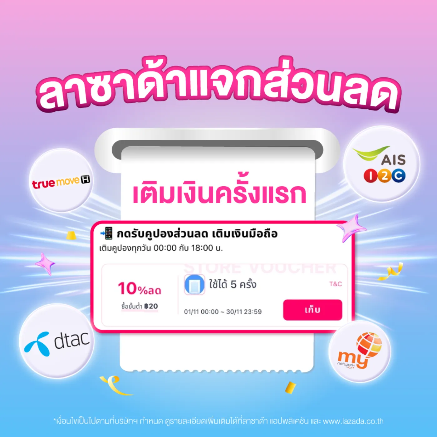 Lazada แจกส่วนลด 10% เมื่อเติมเงินผ่าน Lazada ครั้งแรก! 